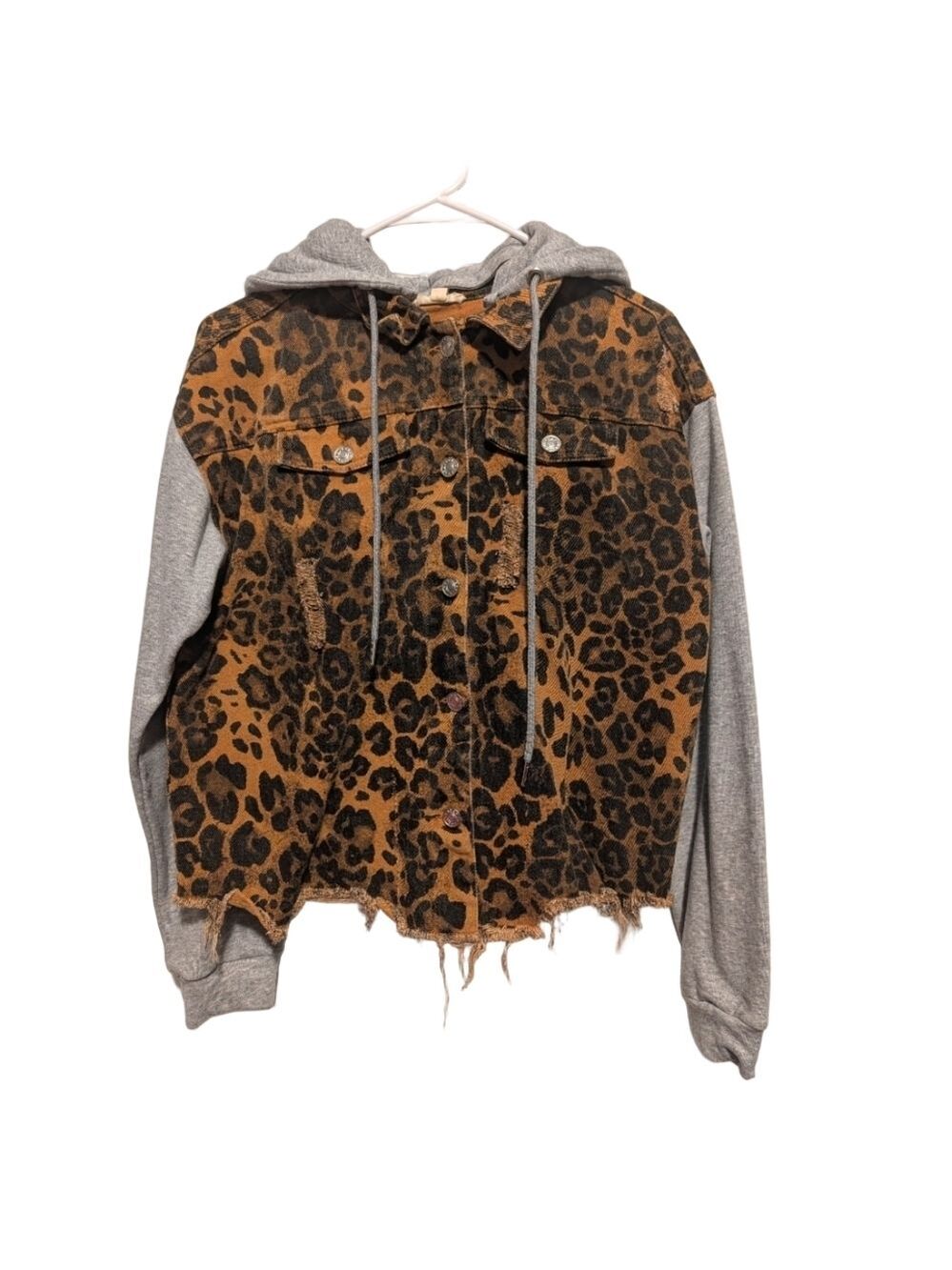 ODDI Leopard Denim Jacket Small Hoodie Distressed - Picture 6 of 11